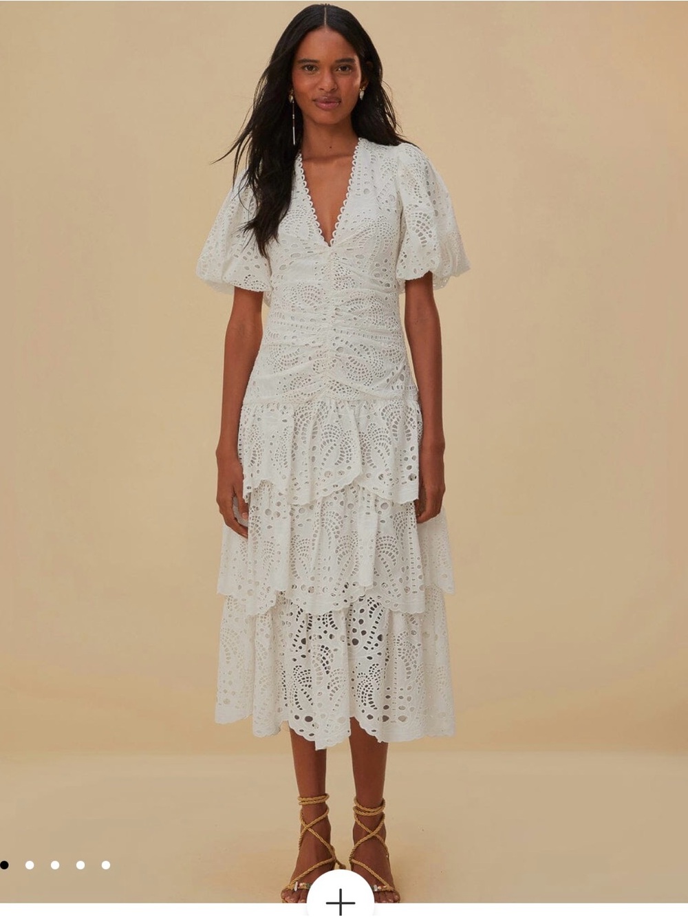 NEW Farm Rio White Cotton Eyelet Puff Sleeve Midi Dress (size L)